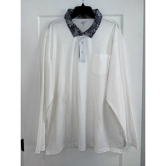 Lands' End Long Sleeve Polo Men’s 2XL White w/Floral Collar - Picture 1 of 8